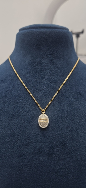 Elegant Golden Necklace with White Oval Stone Pendant